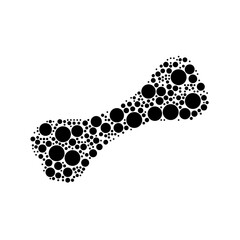 A large dog bone symbol in the center made in pointillism style. The center symbol is filled with black circles of various sizes. Vector illustration on white background
