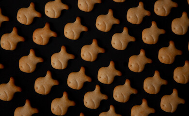 Galletas saladas con forma de peces en distintas posiciones