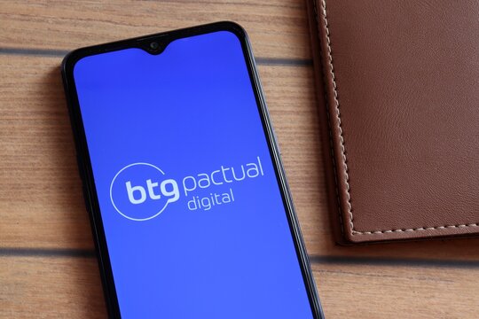 Bahia, Brazil. January 15, 2021: Btg Pactual Digital app on smartphone screen with wallet. Brazilian investment bank.
