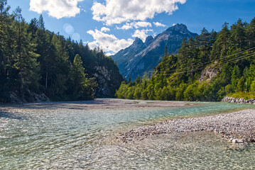 Beautiful landscape with the Isar river in the nature background, Austria