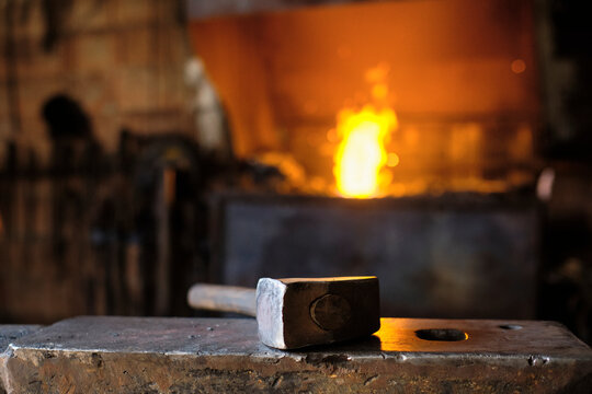 Hammer on anvil at blacksmith's shop