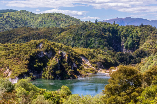 Tiny bay surrounded by hills covered by forest