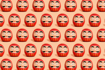 Pattern of rows of traditional Japanese Daruma dolls