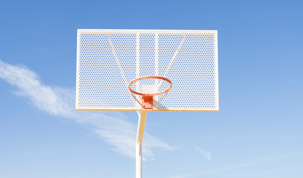 Basketball hoop over on sports court