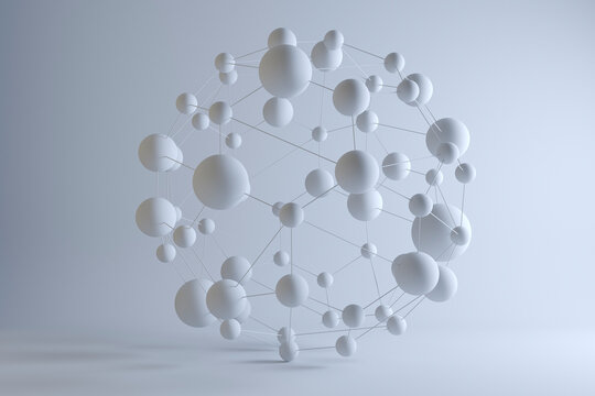 Three dimensional render of white connected spheres