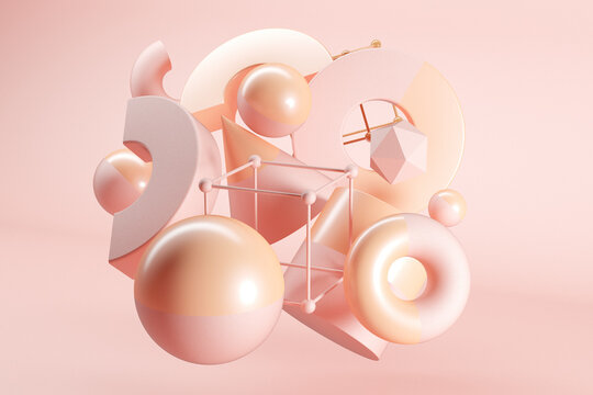 3D illustration of floating geometric shapes