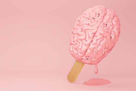 Brain ice cream melting 3D illustration