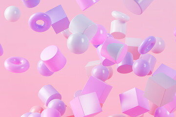 3D illustration of purple and pink shapes floating