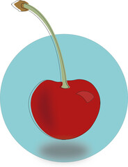 Red cherry illustration, design with circle background.