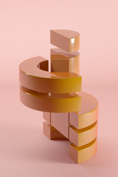 Three dimensional render of stack of brown glossy semi-circles