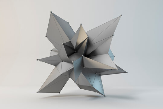 Three dimensional render of small spheres interconnecting abstract shape