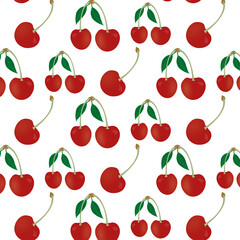 Red cherry pattern, wallpaper illustration on white background design.