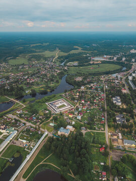 Aerial view of the town Tikhvin, Russia