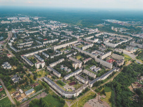 Aerial view of the town Tikhvin, Russia