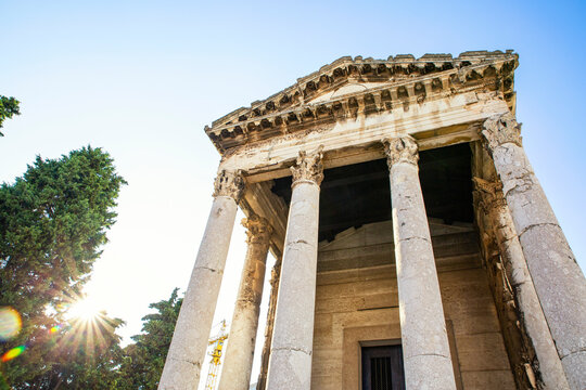 Croatia, Istria County, Pula, Entrance of Temple of Augustus