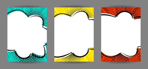 Set of Comic banners. Cartoon text frame on a cloud background. Pop art Template for web design, banners, cards, coupons and posters. Vector illustration for for announcements, parties or sales. © JuliPaper