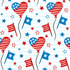 Obraz premium Seamless doodle pattern for Independence Day USA. Background of hand-drawn elements for July 4th in the national colors of the United States of America. Vector illustration for a festive decoration.