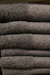 A stack of fluffy towels in close-up
