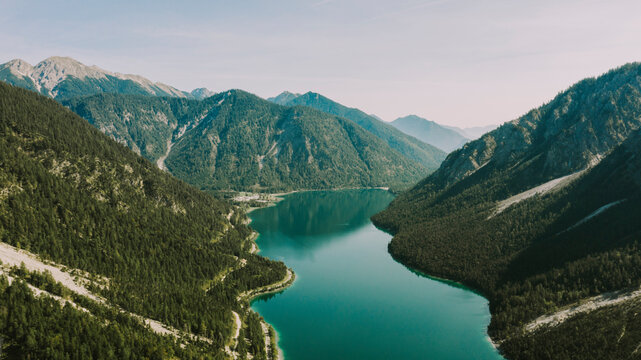 Plansee lake amidst mountains at Tirol, Austria