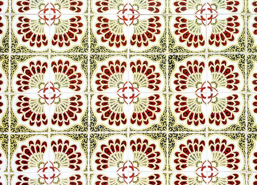 Full frame of green and brown colored mosaic wall with square tiles - Powered by Adobe