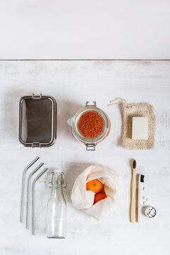 Zero waste objects on textured background