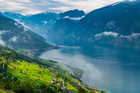Norway, Aurland, High angle view of Aurlandsfjord
