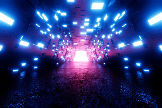 3D illustration of architecture visualisation of alien science fiction building interior with open gate