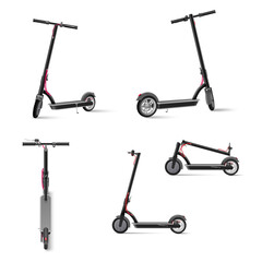 Black electric kick scooter on white background realistic vector illustration. © makstorm