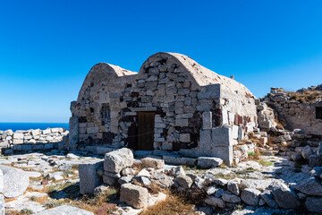 Greece, Santorini, Ruined house in Ancient Thera