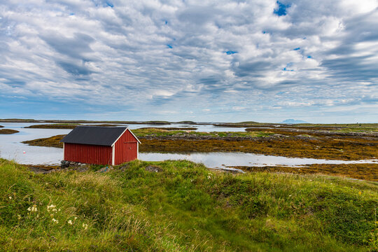 Norway, Vega Archipelago, Red boat shed