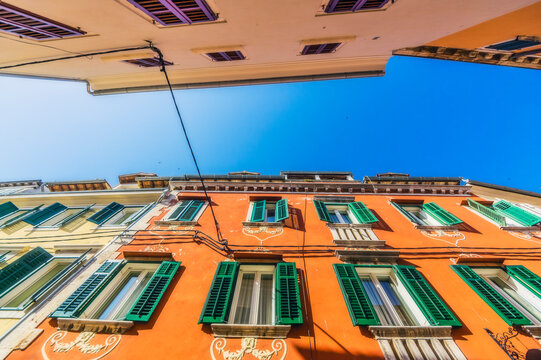 Houses in a narrow alley at Rovinj, Istria, Croatia