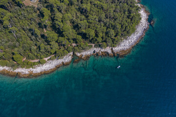 Aerial view of forested shore of Istria peninsula