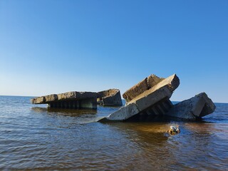 Ruins of an old building.  The building was built in the water, now there is not much left of it.