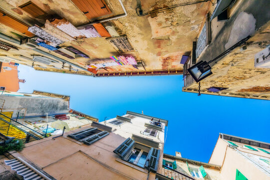 Houses in a narrow alley at Rovinj, Istria, Croatia