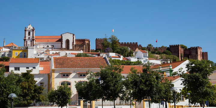 Townscape with cathedral and castle, Silves, Algarve, Portugal