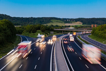 View to a motorway at sunset, Leonberg, Germany
