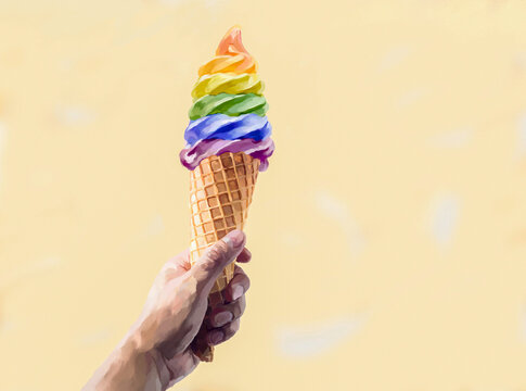 Illustration of gay person holding ice cream painting