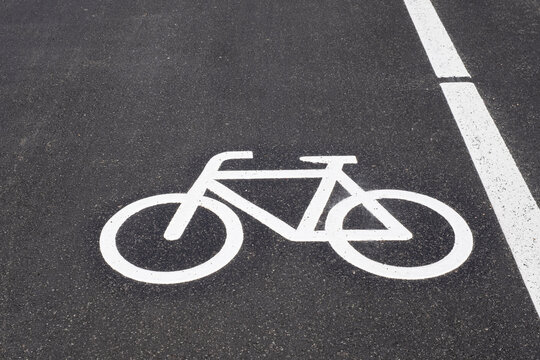Road marking on bicycle lane in close up