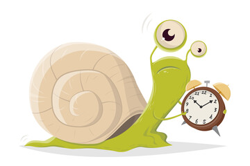 funny cartoon snail with alarm clock