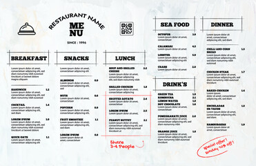 Restaurant cafe menu, template design.
Single page food menu template.