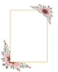 set roses watercolor frame in rectangle frame for wedding card