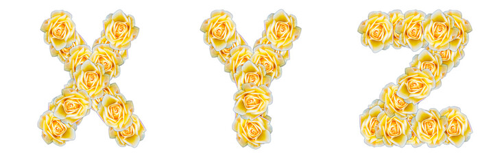 The letters X, Y, Z are made of yellow roses