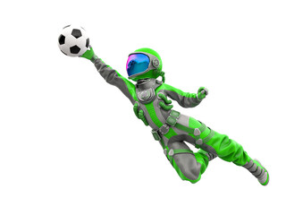 astronaut girl is playing football as a goalkeeper