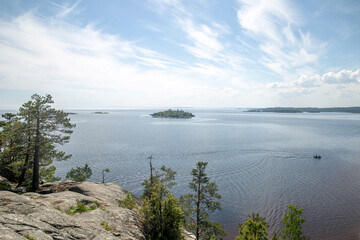 Picturesque natural landscape. Beautiful view of the Ladoga lake Republic of Karelia. The nature of the North of Russia.