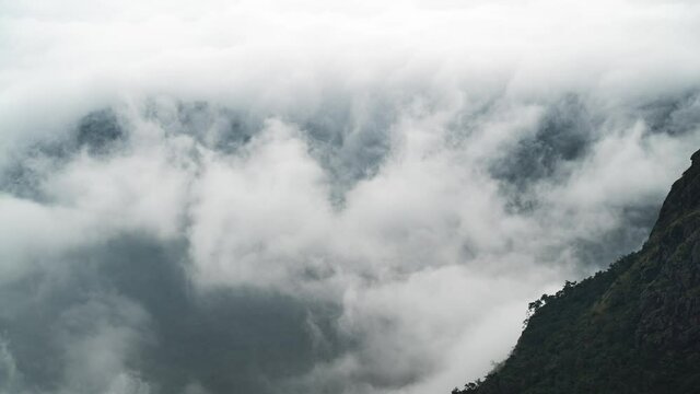 4k timelapse video of clouds hovering over Indian Shola Forest in hills and valley of Ooty, Nilgiris during monsoon