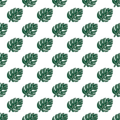 Minimalistic Geometric Green and Pink Tropical Monstera Leaves Seamless Pattern