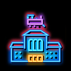 railway station neon light sign vector. Glowing bright icon railway station sign. transparent symbol illustration