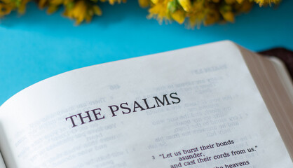 Psalms Book from Old Testament in Holy Bible inspired by God and Jesus Christ. Songs and hymns of...