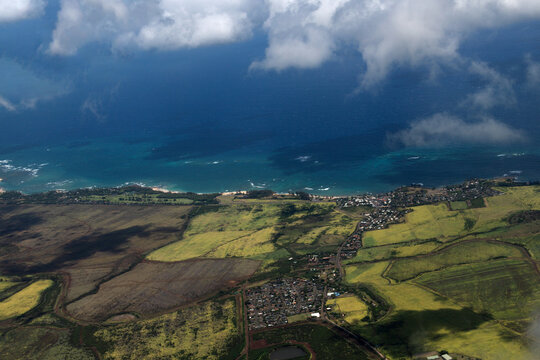Aerial View of hawaii background, tropical Hawaiian paradise.