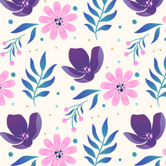 Fototapeta na wymiar Beautiful floral pattern design. Violet, blue and pink floral design. Design for banner, poster, card, invitation and scrapbook.